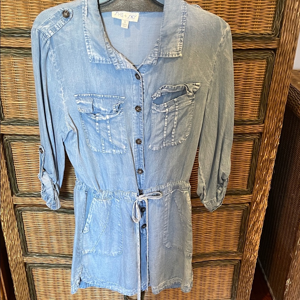 She+Sky Light Wash Denim Shirt Jumpsuit